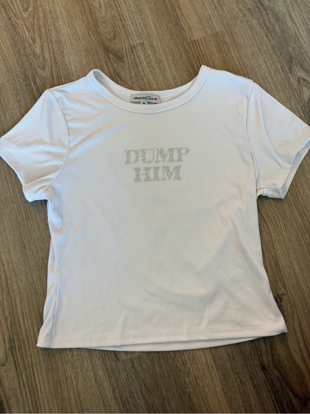 Orange Kiss White 'DUMP HIM' Rhinestone Tee